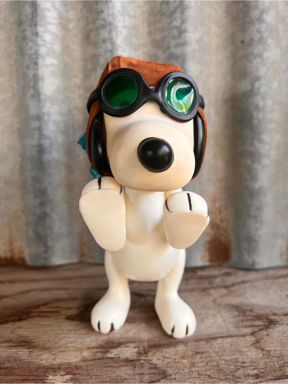 VTG 1966 Peanuts Snoopy Flying Ace Vinyl Figure w/ Aviator Hat & Goggles